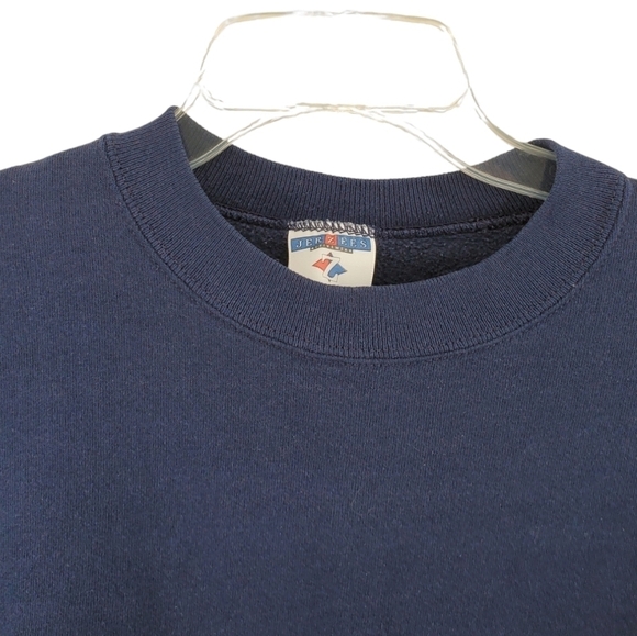 90s Jerzees Blank Sweatshirt Navy Long Sleeve Activewear Fleece Mens XL USA VTG - Picture 2 of 10